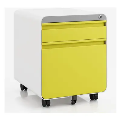 (Yellow) 2-Drawer Mobile Rolling File Cabinet Lockable