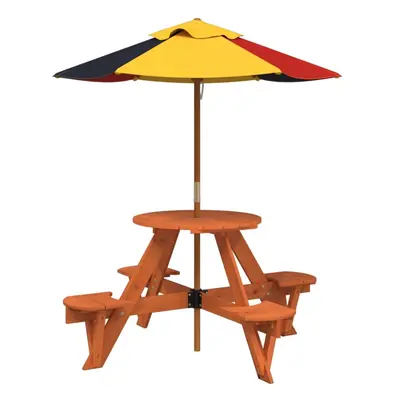 (dark brown and multicolour) vidaXL Picnic Table for Kids with Umbrella Play Table Round Solid W