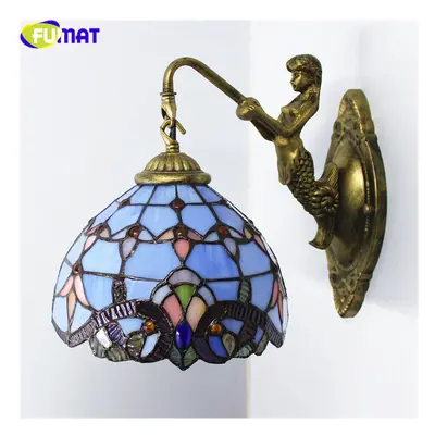 (7) Tiffany Retro Mermaid Wall Lamps Stained Glass Baroque Asile Stair Wall Mounted Art Decor Sc