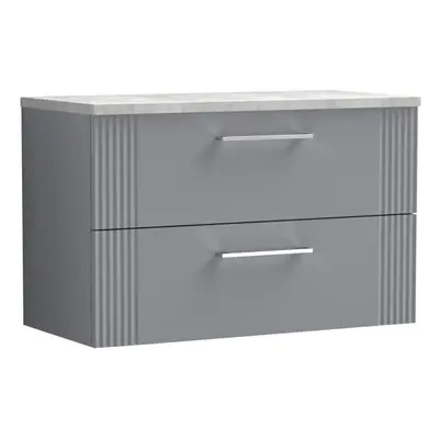 Retro Drawer Wall Hung Vanity Unit with Bellato Grey Laminate Worktop - 800mm - Satin Grey - Bal