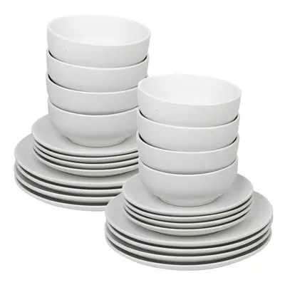 (24Pc White) Coloured Stone Ceramic Dinnerware Crockery Plates Bowls Dining Set