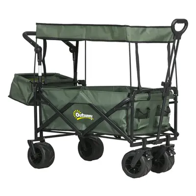 Outsunny Outdoor Push Pull Wagon Stroller Cart w/ Canopy Top Green