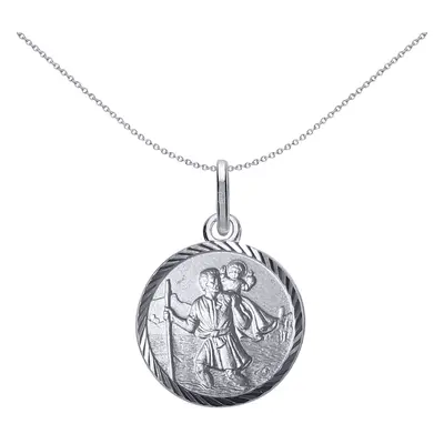 Jewelco London Unisex Sterling Silver St Christopher Medallion Necklace 16mm inch - GVP492