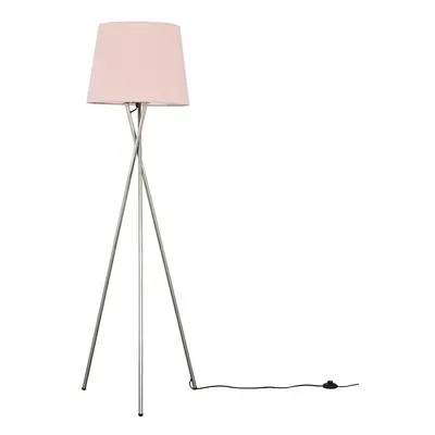 Modern Brushed Chrome Metal Tripod Floor Lamp with a Pink Tapered Shade - Complete with a 6w LED