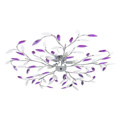 vidaXL Ceiling Lamp with Acrylic Crystal Leaf Arms for E14 Bulbs Purple