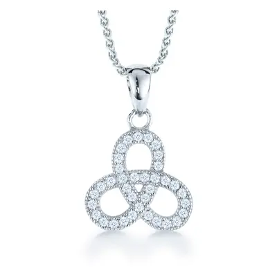 Jewelco London Rhodium Plated Sterling Silver White Cubic Zirconia Pretzel Charm Pendant Necklac