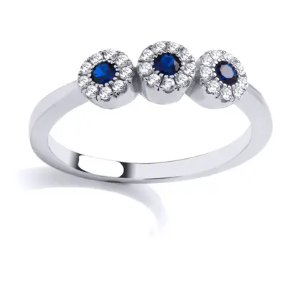 (N) Jewelco London Sterling Silver Sapphire-Blue Trilogy Cluster Ring - GVR915