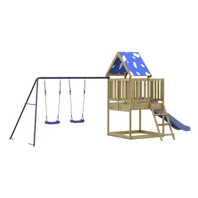 (solid impregnated wood) vidaXL Outdoor Playset Garden Playhouse Kids Playground Impregnated Woo