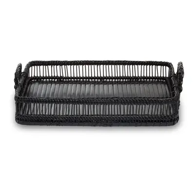 Premier Housewares Rectangular Black Rattan and Bamboo Tray