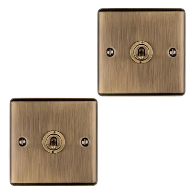 2 PACK Gang Single Retro Toggle Light Switch ANTIQUE BRASS 10A Way Plate