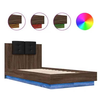 vidaXL Bed Frame with Headboard and LED Lights Brown Oak 90x190 cm Single