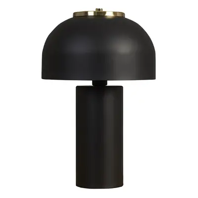 Geneva Matt Black & Satin Brass Cylinder Table Lamp with Domed Shade