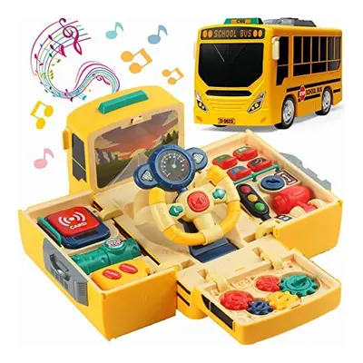 School Bus Toy with Sound and Light, Simulation Steering Wheel Gear Toy, Toddlers School Bus Toy