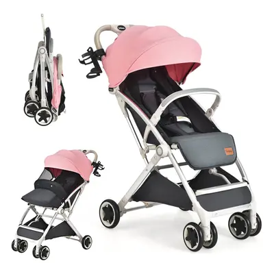 Folding Baby Stroller Pushchair With Convertible Canopy Pink