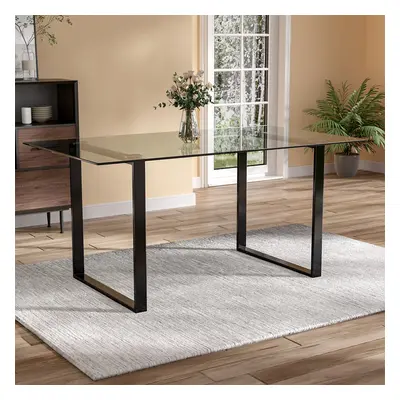 Modern Tempered Glass Dining Table with Black Base