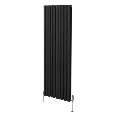 (1800mm x 600mm, Black) Oval Column Designer Radiator & TRV Valves