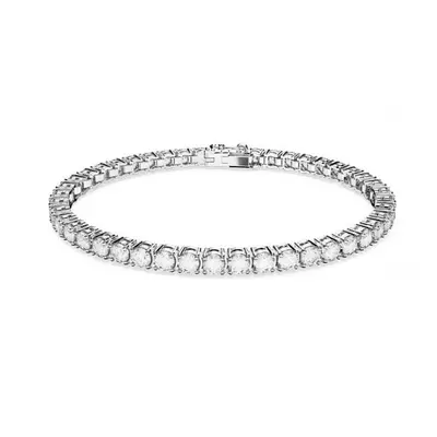 Swarovski Matrix Rhodium Plated White Round Cut Bracelet - Size