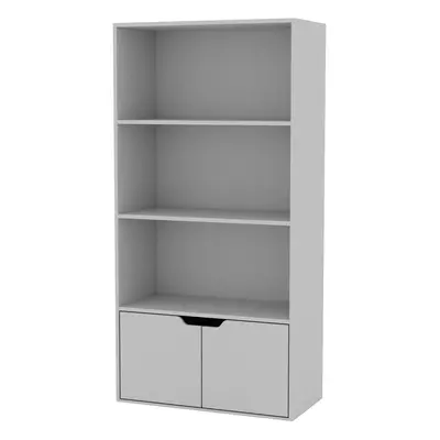 (White, White) Tier Wooden Bookcase with Doors Shelving Cabinet