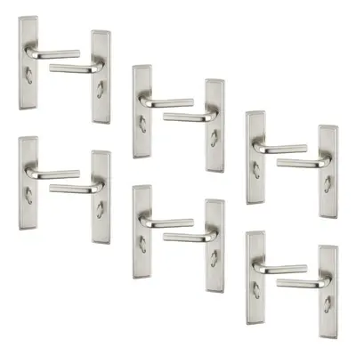 (6x Satin Nickel Bathroom) 6/4Pcs Westminster Metal Door Lever Handles Set, Fire, Stain Scratch-