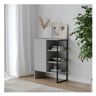 (Grey) 60cm Wood Steel Living Room Door Bedside Cabinet Shelf Shelving Bookcase