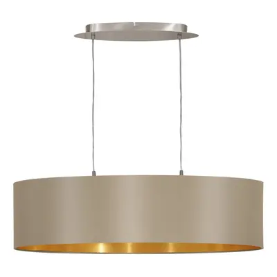 Pendant Ceiling Light Colour Satin Nickel Shade Taupe Gold Fabric Bulb E27 2x60W