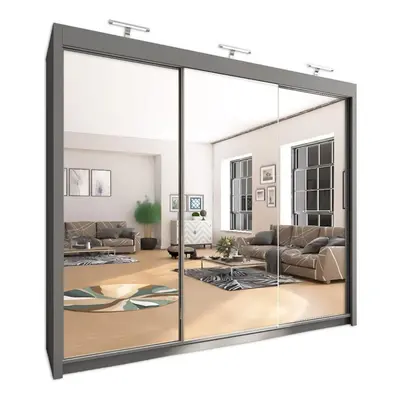 (250cm, Grey) VVista Sliding Mirror Door Wardrobe For Bedroom