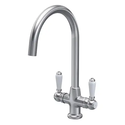 Traditional Mono Mixer Kitchen Tap with Lever Handles - Brushed Nickel