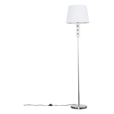 Modern Silver Chrome & Clear Acrylic Ball Floor Lamp with a White Tapered Shade