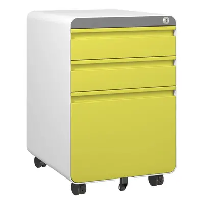 (Yellow) 3-Drawer Mobile Rolling File Cabinet Lockable