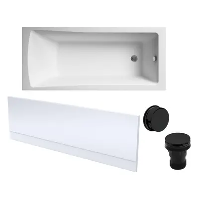 Square Single Ended Bath, Front Panel and Black Waste - x 700mm