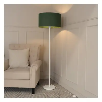 ValueLights Charlie White Stem Floor Lamp with Green Drum Lamp Shade