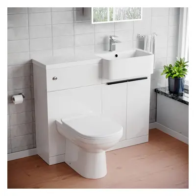 Nes Home Right Hand Basin Vanity Unit Black Handles, WC Unit & Toilet