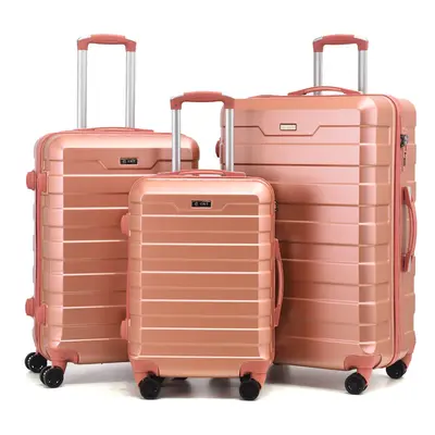 (Rose Gold 3Pc Set) Lightweight Luggage Suitcase Set Wheels TSA Lock