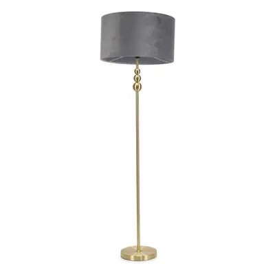 ValueLights Marissa Grey Velvet Shade Gold Stacked Floor Lamp & Bulb