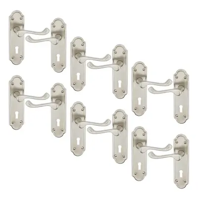 (6x Satin Nickel Keyhole) Ashworth Metal Lever Latch Door Handles Set