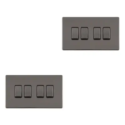 2 PACK Gang Quad Light Switch SCREWLESS BLACK NICKEL Way 10A Slim Rocker