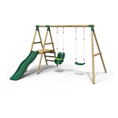 Rebo Odyssey Wooden Garden Swing Set with Standard Seat, Baby Seat, Platform and Slide - Green