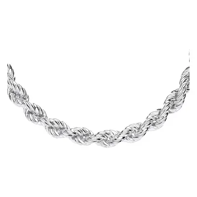 Jewelco London Ladies Rhodium Plated Sterling Silver Hollow Twisted Rope Link Chain Necklace 5mm