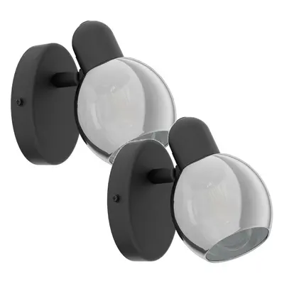 2 PACK Wall Light Colour Black Shade Black Transparent Glass Vaporized E14 10W