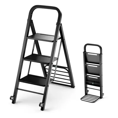 Hand Truck &Ladder Foldable 3-Step Ladder Heavy-duty Utility Cart