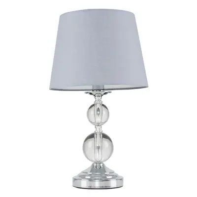 Modern Polished Chrome & Acrylic Ball Touch Table Lamp with a Grey Tapered Light Shade