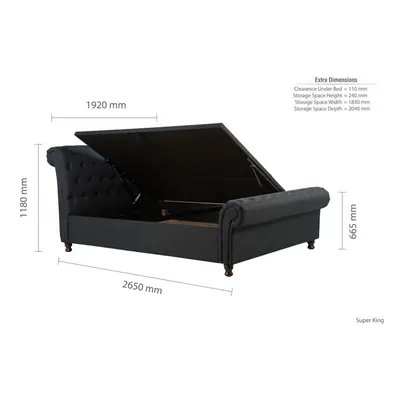 Super King Size Ottoman Bed Frame Castello Fabric 180cm 6FT Charcoal Grey