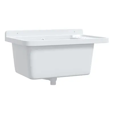 vidaXL Utility Sink for Wall Mounting Utility Laundry Wash Basin White Resin