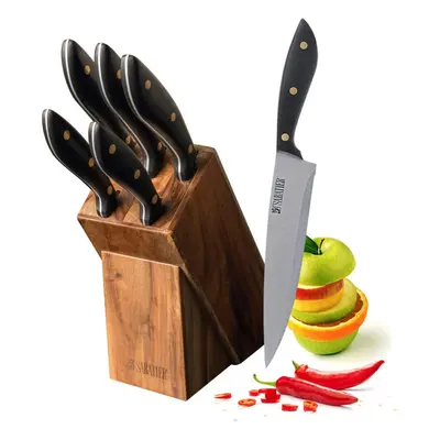 Sabatier Piece Knife Block Set High Carbon German Steel Acacia Block