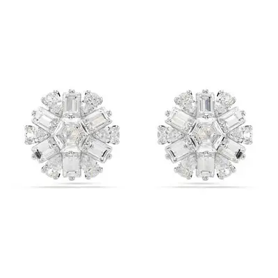 Idyllia Rhodium Plated Mixed Cuts White Snowflake Stud Earrings