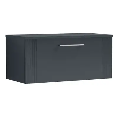 Retro Drawer Wall Hung Vanity Unit with Colour Coordinating Worktop - 800mm - Satin Soft Black -