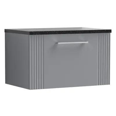 Retro Drawer Wall Hung Vanity Unit with Sparkling Black Laminate Worktop - 600mm - Satin Grey - 