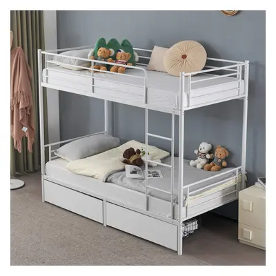 Twin Bunk Bed Frame Single Loft Sleeper with Two Storage Drawer Ladder