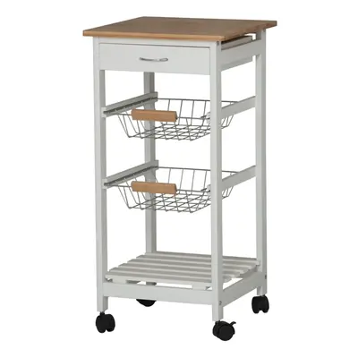 ( White) Tier Portable Oasis Bamboo Top MDF Kitchen Trolley Drawer Shelf Cart on Wheels