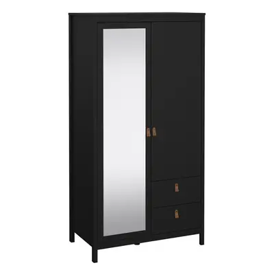 Wardrobe with door + mirror door + drawers Matt Black Barcelona